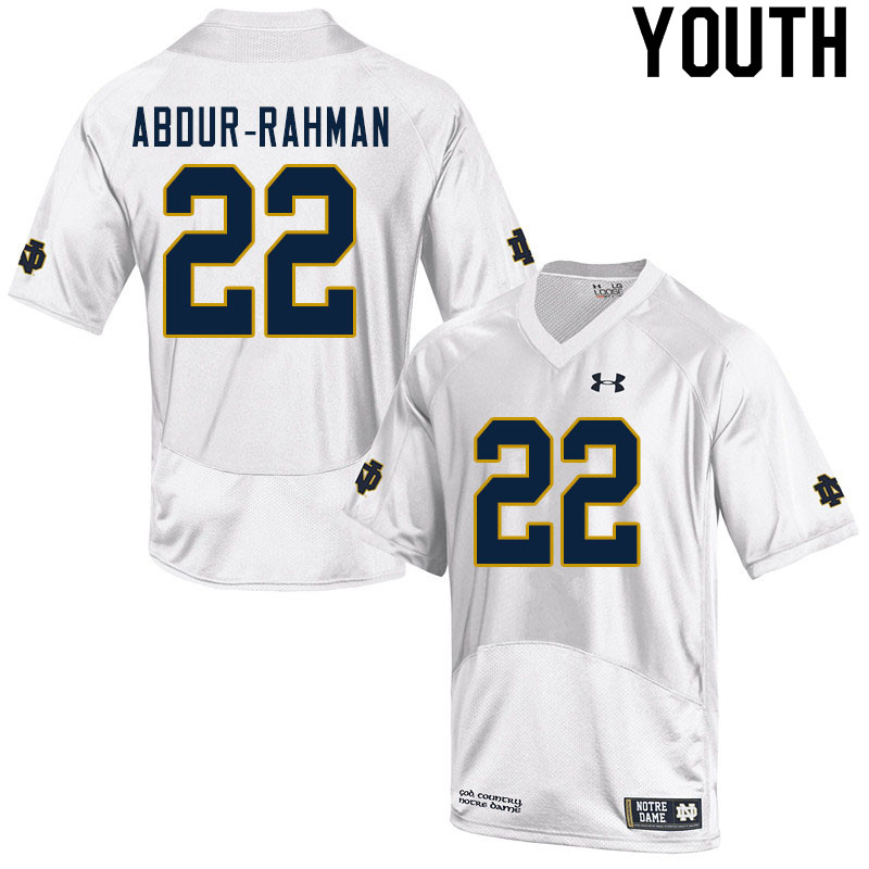Youth #22 Kendall Abdur-Rahman Notre Dame Fighting Irish College Football Jerseys Sale-White